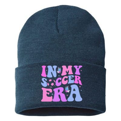 Groovy In My Soccer Era Soccer Player Cute Sustainable Knit Beanie