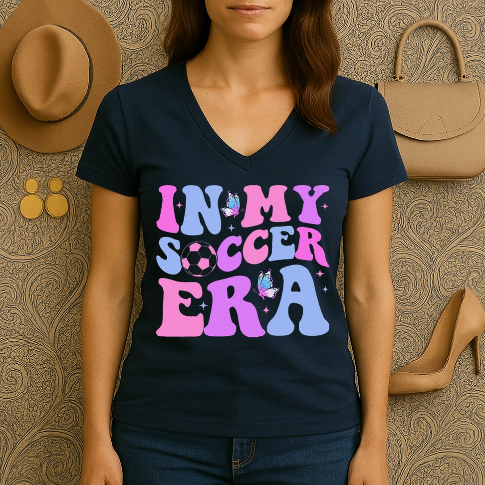 Groovy In My Soccer Era Soccer Player Cute Women's V-Neck T-Shirt
