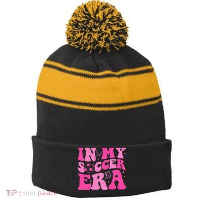 Groovy In My Soccer Era Soccer Player Stripe Pom Pom Beanie