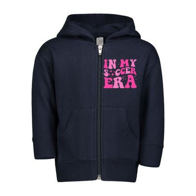 Groovy In My Soccer Era Soccer Player Toddler Zip Fleece Hoodie