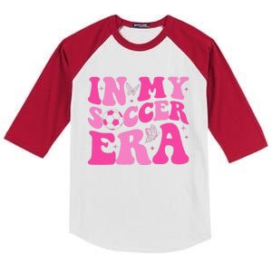 Groovy In My Soccer Era Soccer Player Kids Colorblock Raglan Jersey