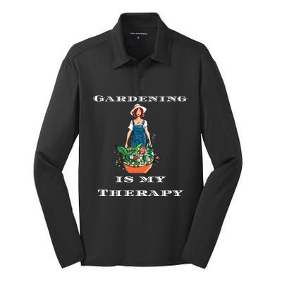 Gardening Is My Therapy Cute Gardener Plant Lover Silk Touch Performance Long Sleeve Polo