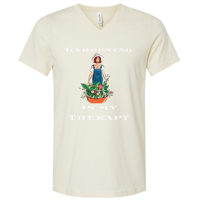 Gardening Is My Therapy Cute Gardener Plant Lover V-Neck T-Shirt