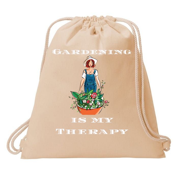 Gardening Is My Therapy Cute Gardener Plant Lover Drawstring Bag