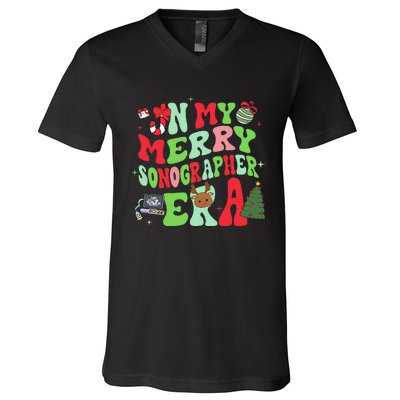 Groovy In My Merry Sonographer Era Christmas  V-Neck T-Shirt