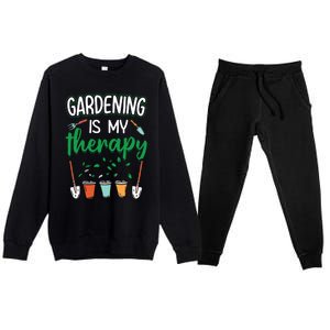 Gardening Is My Therapy Plant Lover Gift Gardeners Tank Top Premium Crewneck Sweatsuit Set