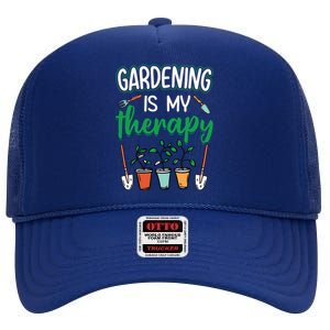 Gardening Is My Therapy Plant Lover Gift Gardeners Tank Top High Crown Mesh Back Trucker Hat