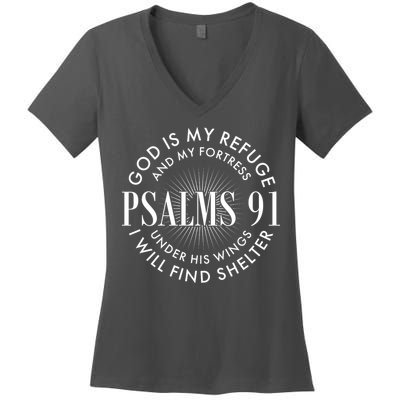 God Is My Refuge And My Fortress Psalms 91 Women's V-Neck T-Shirt