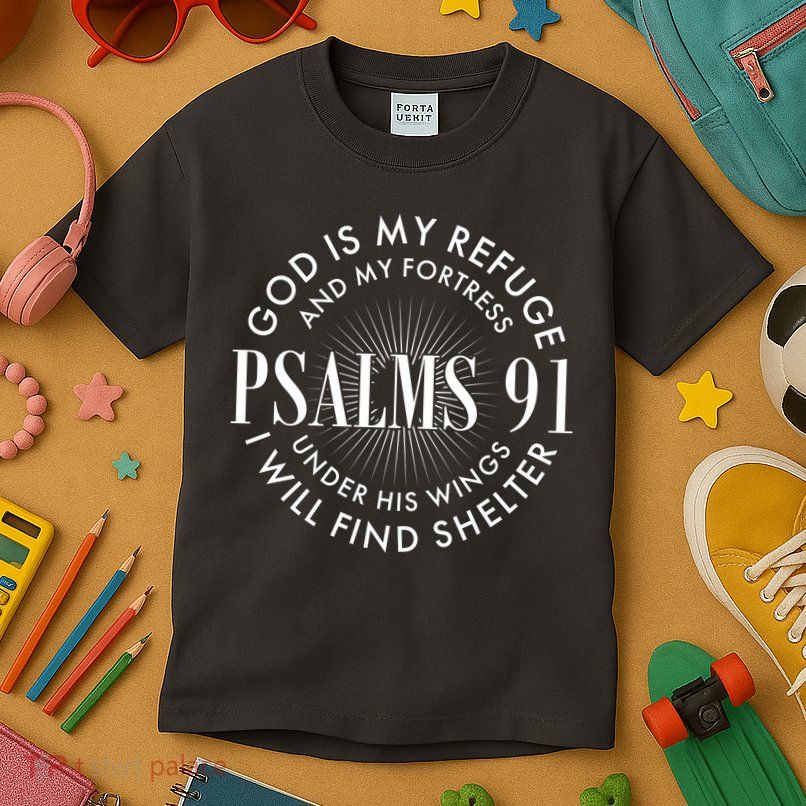 God Is My Refuge And My Fortress Psalms 91 Kids T-Shirt