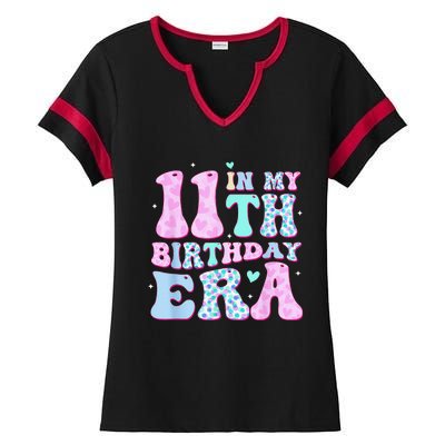 Groovy In My 11th Birthday Era Eleven 11 Years Old Birthday Ladies Halftime Notch Neck Tee