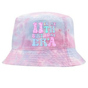 Groovy In My 11th Birthday Era Eleven 11 Years Old Birthday Tie-Dyed Bucket Hat