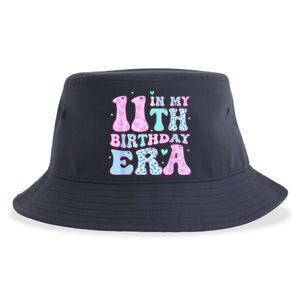 Groovy In My 11th Birthday Era Eleven 11 Years Old Birthday Sustainable Bucket Hat