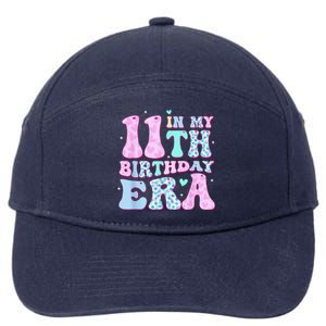 Groovy In My 11th Birthday Era Eleven 11 Years Old Birthday 7-Panel Snapback Hat