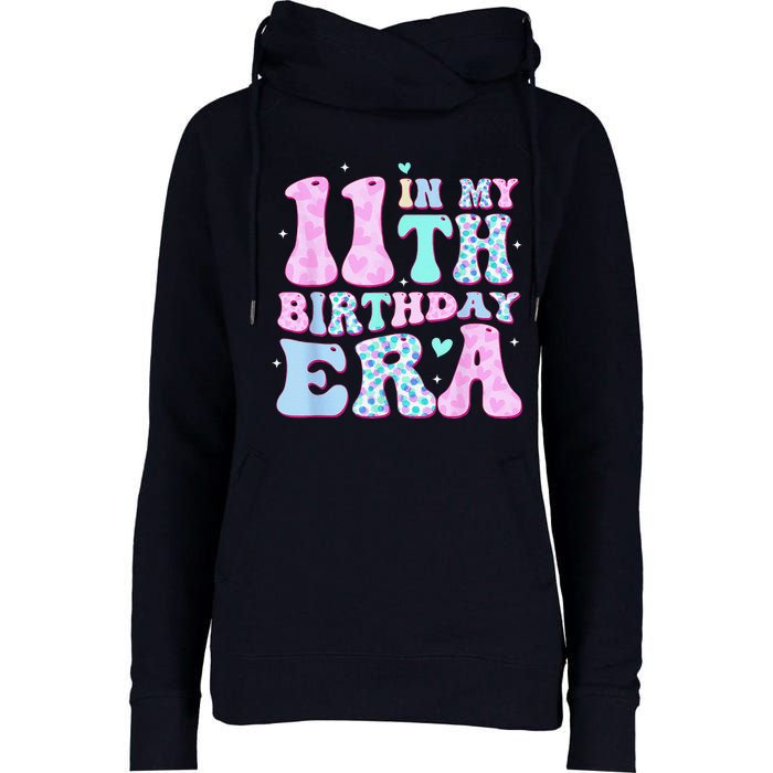 Groovy In My 11th Birthday Era Eleven 11 Years Old Birthday Womens Funnel Neck Pullover Hood