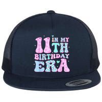 Groovy In My 11th Birthday Era Eleven 11 Years Old Birthday Flat Bill Trucker Hat