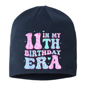 Groovy In My 11th Birthday Era Eleven 11 Years Old Birthday Sustainable Beanie