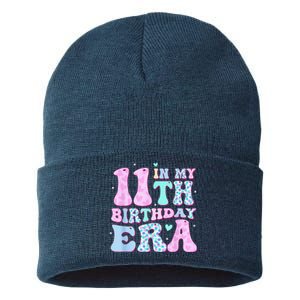 Groovy In My 11th Birthday Era Eleven 11 Years Old Birthday Sustainable Knit Beanie