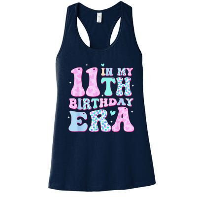 Groovy In My 11th Birthday Era Eleven 11 Years Old Birthday Women's Racerback Tank