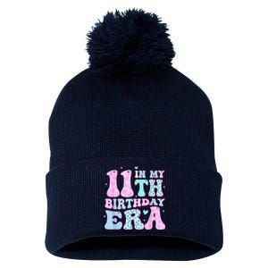 Groovy In My 11th Birthday Era Eleven 11 Years Old Birthday Pom Pom 12in Knit Beanie