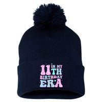 Groovy In My 11th Birthday Era Eleven 11 Years Old Birthday Pom Pom 12in Knit Beanie