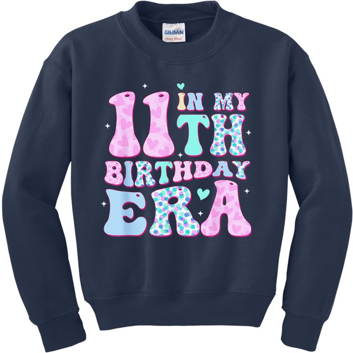 Groovy In My 11th Birthday Era Eleven 11 Years Old Birthday Kids Sweatshirt