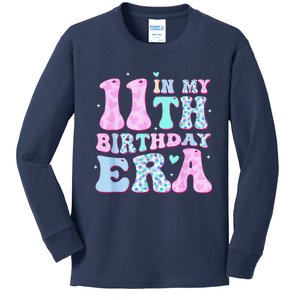 Groovy In My 11th Birthday Era Eleven 11 Years Old Birthday Kids Long Sleeve Shirt