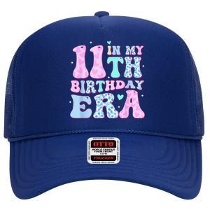 Groovy In My 11th Birthday Era Eleven 11 Years Old Birthday High Crown Mesh Back Trucker Hat