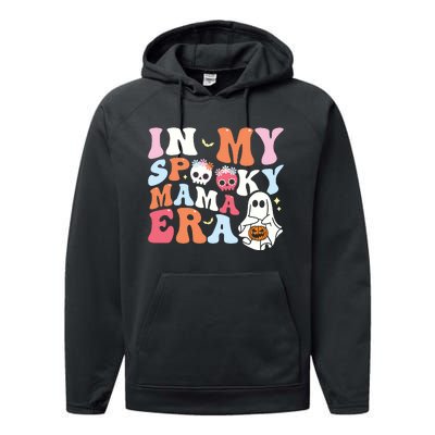 Groovy In My Spooky Mama Era Ghost Halloween Floral Mom Performance Fleece Hoodie