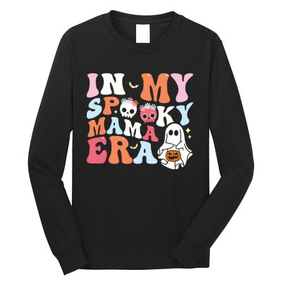 Groovy In My Spooky Mama Era Ghost Halloween Floral Mom Long Sleeve Shirt