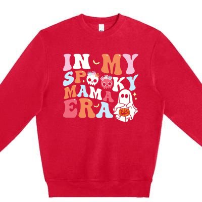 Groovy In My Spooky Mama Era Ghost Halloween Floral Mom Premium Crewneck Sweatshirt