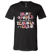 Groovy In My Spooky Math Teacher Era Ghost Funny Halloween V-Neck T-Shirt