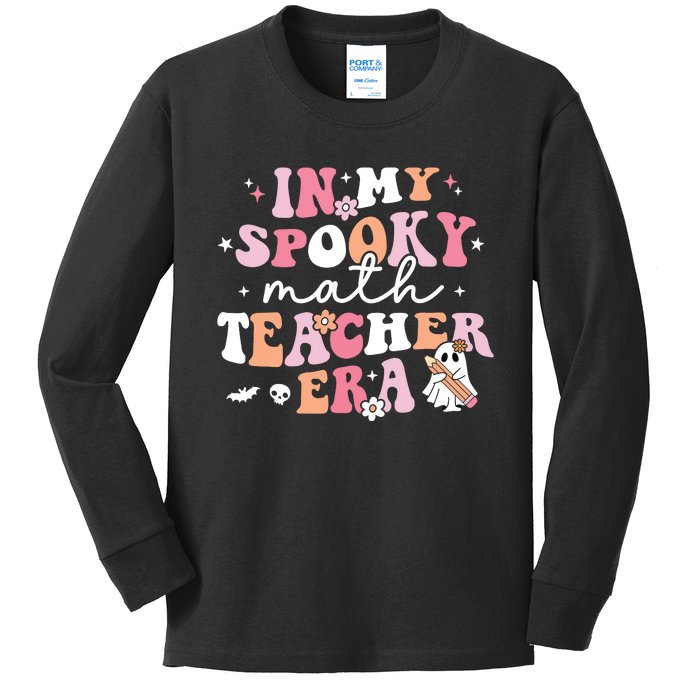 Groovy In My Spooky Math Teacher Era Ghost Funny Halloween Kids Long Sleeve Shirt