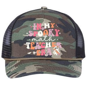 Groovy In My Spooky Math Teacher Era Ghost Funny Halloween Retro Rope Trucker Hat Cap