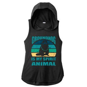 Groundhog Is My Spirit Animal Funny Woodchuck Ladies PosiCharge Tri-Blend Wicking Draft Hoodie Tank