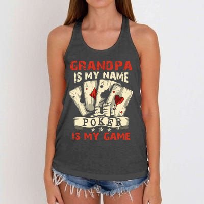 Grandpa Is My Name Poker Is My Game Card Player Casino Women's Knotted Racerback Tank