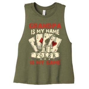 Grandpa Is My Name Poker Is My Game Card Player Casino Women's Racerback Cropped Tank