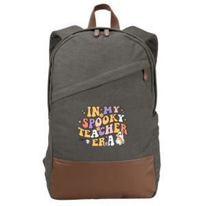 Groovy In My Spooky Teacher Era Halloween Ghost Cotton Canvas Backpack