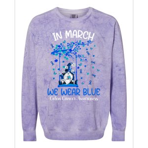 Gnome In March We Wear Blue Clothing Colon Cancer Awareness Gift Colorblast Crewneck Sweatshirt