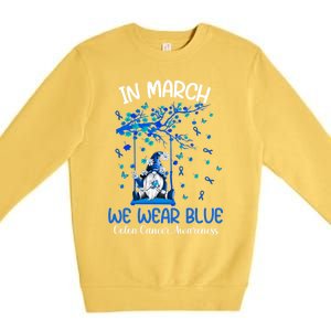 Gnome In March We Wear Blue Clothing Colon Cancer Awareness Gift Premium Crewneck Sweatshirt