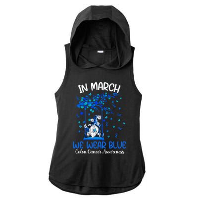 Gnome In March We Wear Blue Clothing Colon Cancer Awareness Gift Ladies PosiCharge Tri-Blend Wicking Draft Hoodie Tank