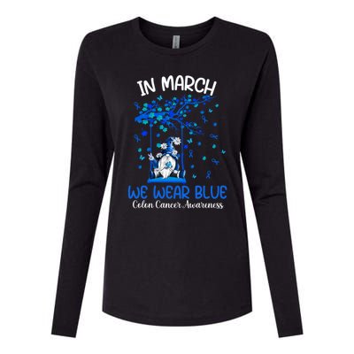 Gnome In March We Wear Blue Clothing Colon Cancer Awareness Gift Womens Cotton Relaxed Long Sleeve T-Shirt