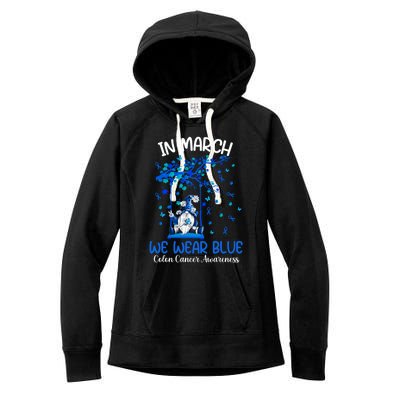 Gnome In March We Wear Blue Clothing Colon Cancer Awareness Gift Women's Fleece Hoodie