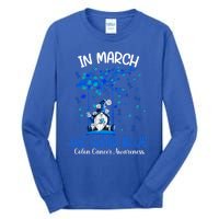 Gnome In March We Wear Blue Clothing Colon Cancer Awareness Gift Tall Long Sleeve T-Shirt