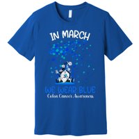 Gnome In March We Wear Blue Clothing Colon Cancer Awareness Gift Premium T-Shirt