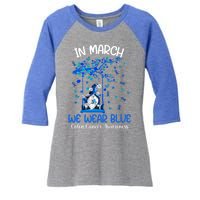 Gnome In March We Wear Blue Clothing Colon Cancer Awareness Gift Women's Tri-Blend 3/4-Sleeve Raglan Shirt