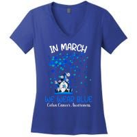 Gnome In March We Wear Blue Clothing Colon Cancer Awareness Gift Women's V-Neck T-Shirt