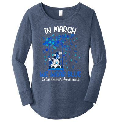 Gnome In March We Wear Blue Clothing Colon Cancer Awareness Gift Women's Perfect Tri Tunic Long Sleeve Shirt