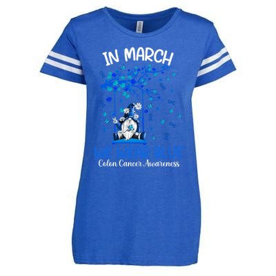 Gnome In March We Wear Blue Clothing Colon Cancer Awareness Gift Enza Ladies Jersey Football T-Shirt