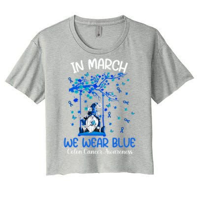 Gnome In March We Wear Blue Clothing Colon Cancer Awareness Gift Women's Crop Top Tee