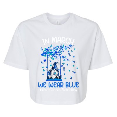 Gnome In March We Wear Blue Clothing Colon Cancer Awareness Gift Bella+Canvas Jersey Crop Tee